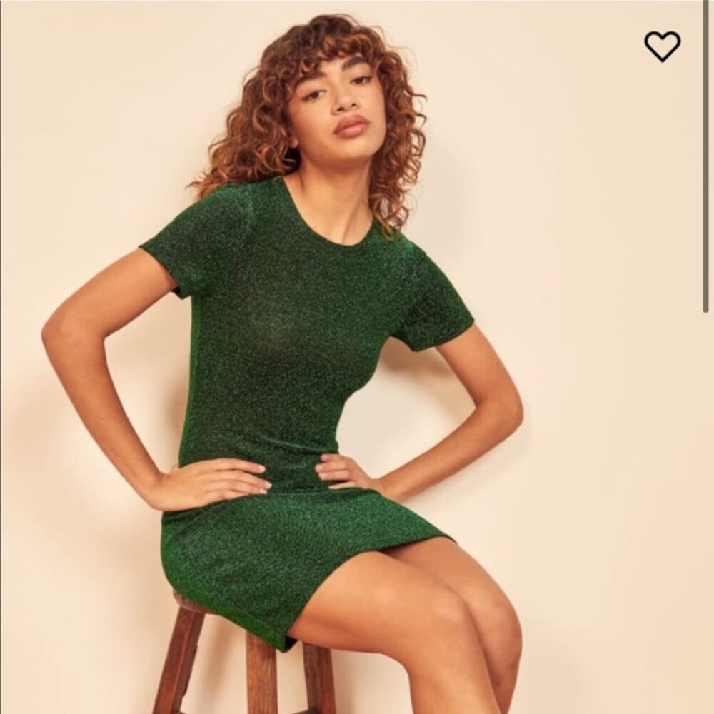 Reformation Amina Sparkly Green Dress